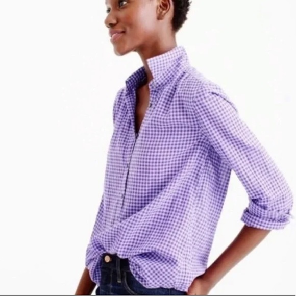 J. Crew Tops - J. Crew | Womens The Perfect Shirt Gingham Button Down Collared Top Purple White
